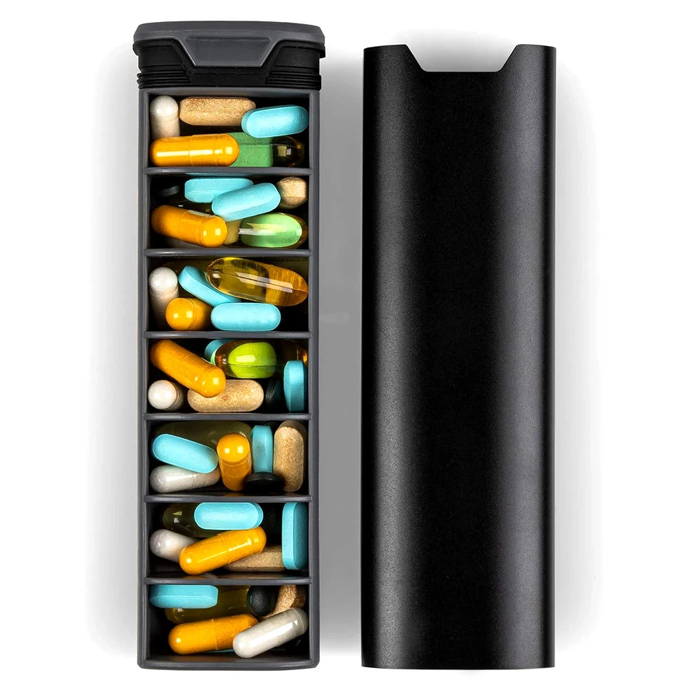 Avelena | Wöchentlicher Pillenorganisator | Premium Aluminium- und Holzdesign für Zuhause, Büro und Reisen