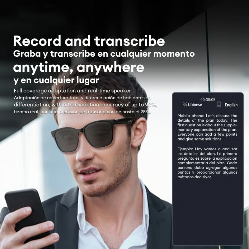 Avelena | Übersetzungsbrille | Echtzeit KI-Übersetzung | Bluetooth 5.4 | 110h Akkulaufzeit