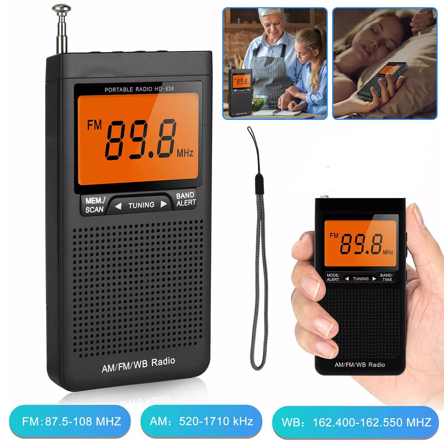 Avelena | Tragbares AM/FM Taschenradio mit Wetterwarnungen und digitalem Tuning