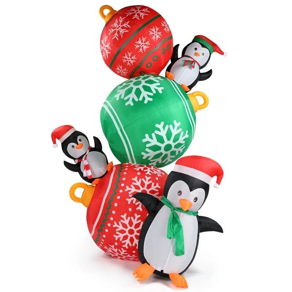 Avelena | Aufblasbare Leuchtende Weihnachts-Pinguine & Bunte Ballon-Dekorationen – 2,7 m Festliche Pinguine & Bunte Bälle für Spaß im Garten Display