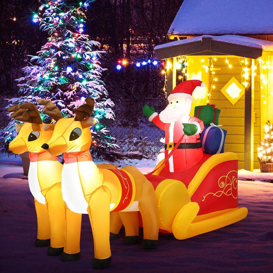 Avelena | Aufblasbarer Weihnachtsmann Weihnachtsdekoration - Aufblasbarer Weihnachtsmann auf dem Schlitten mit Rentier Feiertagsdekoration