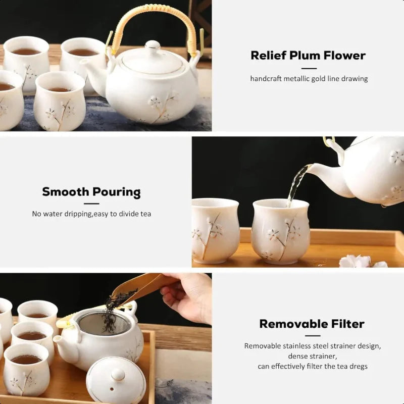 Avelena | Japanische Teekanne Weiße Porzellan Chinesische Teekanne mit Edelstahl-Infuser