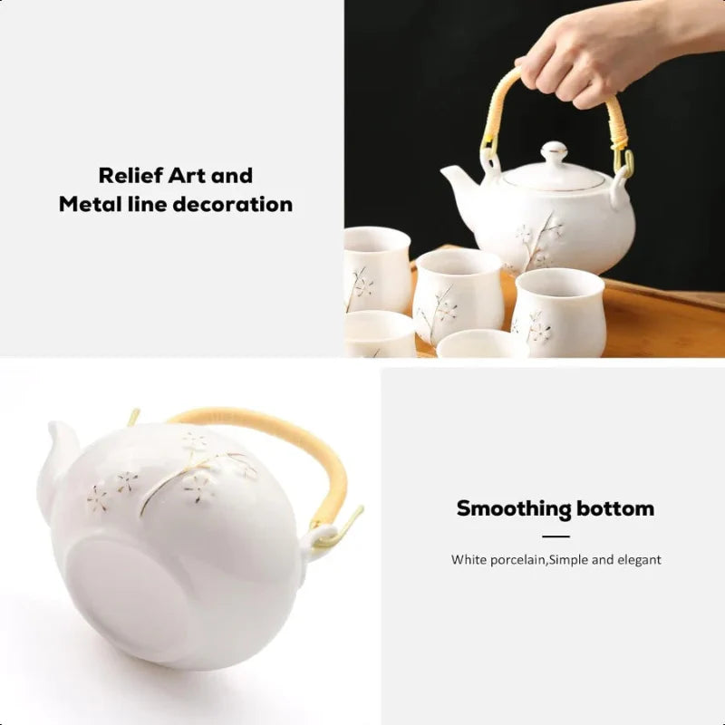 Avelena | Japanische Teekanne Weiße Porzellan Chinesische Teekanne mit Edelstahl-Infuser