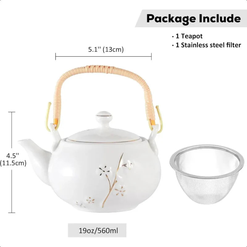 Avelena | Japanische Teekanne Weiße Porzellan Chinesische Teekanne mit Edelstahl-Infuser