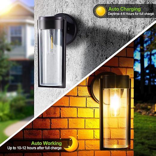 Avelena | Solar-Wandleuchten Solarbetriebene Decklichter, Automatisches Ein/Aus Wasserdichte Solar-Außenlichter Wandmontage Solar-Dekorationslichter für Wandzaun Patio-Pfosten Garten Veranda
