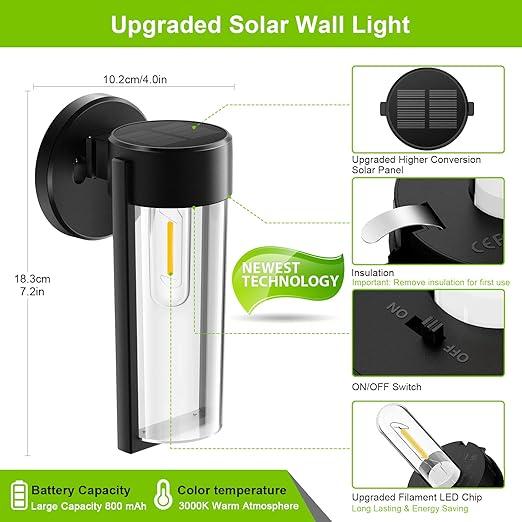 Avelena | Solar-Wandleuchten Solarbetriebene Decklichter, Automatisches Ein/Aus Wasserdichte Solar-Außenlichter Wandmontage Solar-Dekorationslichter für Wandzaun Patio-Pfosten Garten Veranda
