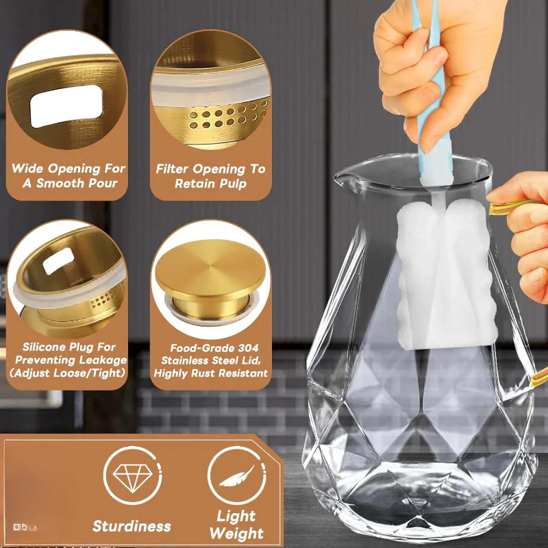 Avelena | Großes Wasserglas-Karaffe mit Deckel Große Getränkekaraffe