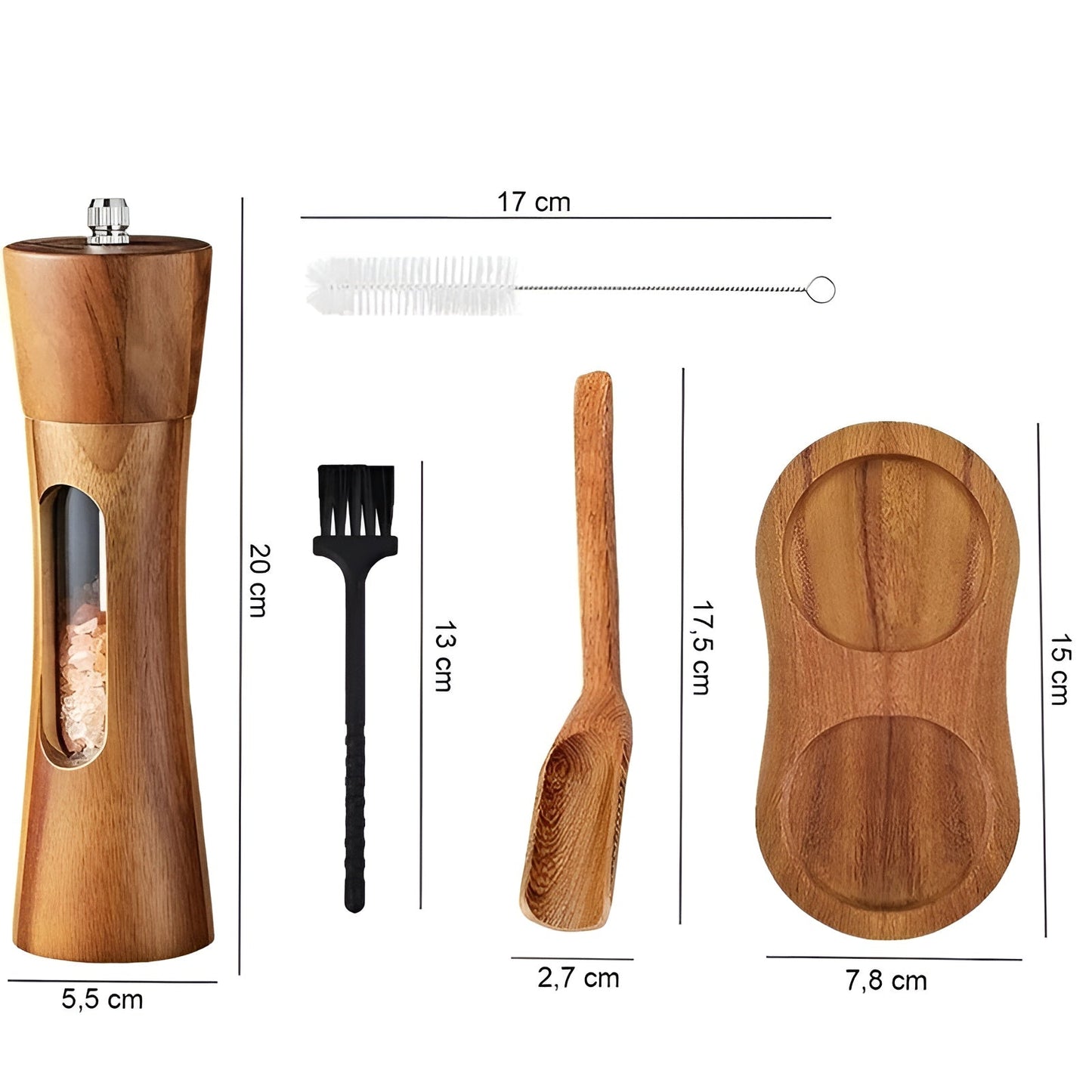 Avelena | SpiceCraft Manuelles Salz- und Pfeffermühlen-Set – Holzdessin mit acrylfenster einstellbare mahlgrade