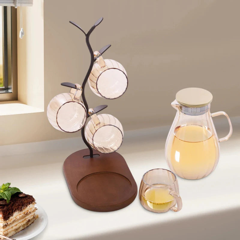 Avelena | Modernes Tisch-Borosilikatglas-Wasserkrug-Set mit 4 Tassen