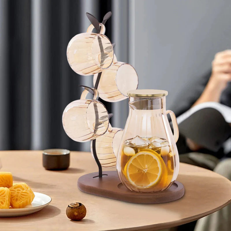 Avelena | Modernes Tisch-Borosilikatglas-Wasserkrug-Set mit 4 Tassen