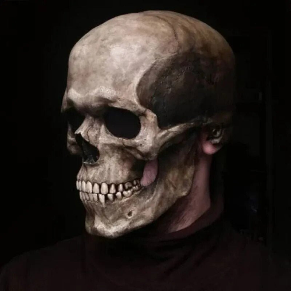 Avelena | Halloween Skull Maske mit beweglichem Kiefer Vollkopf Latex