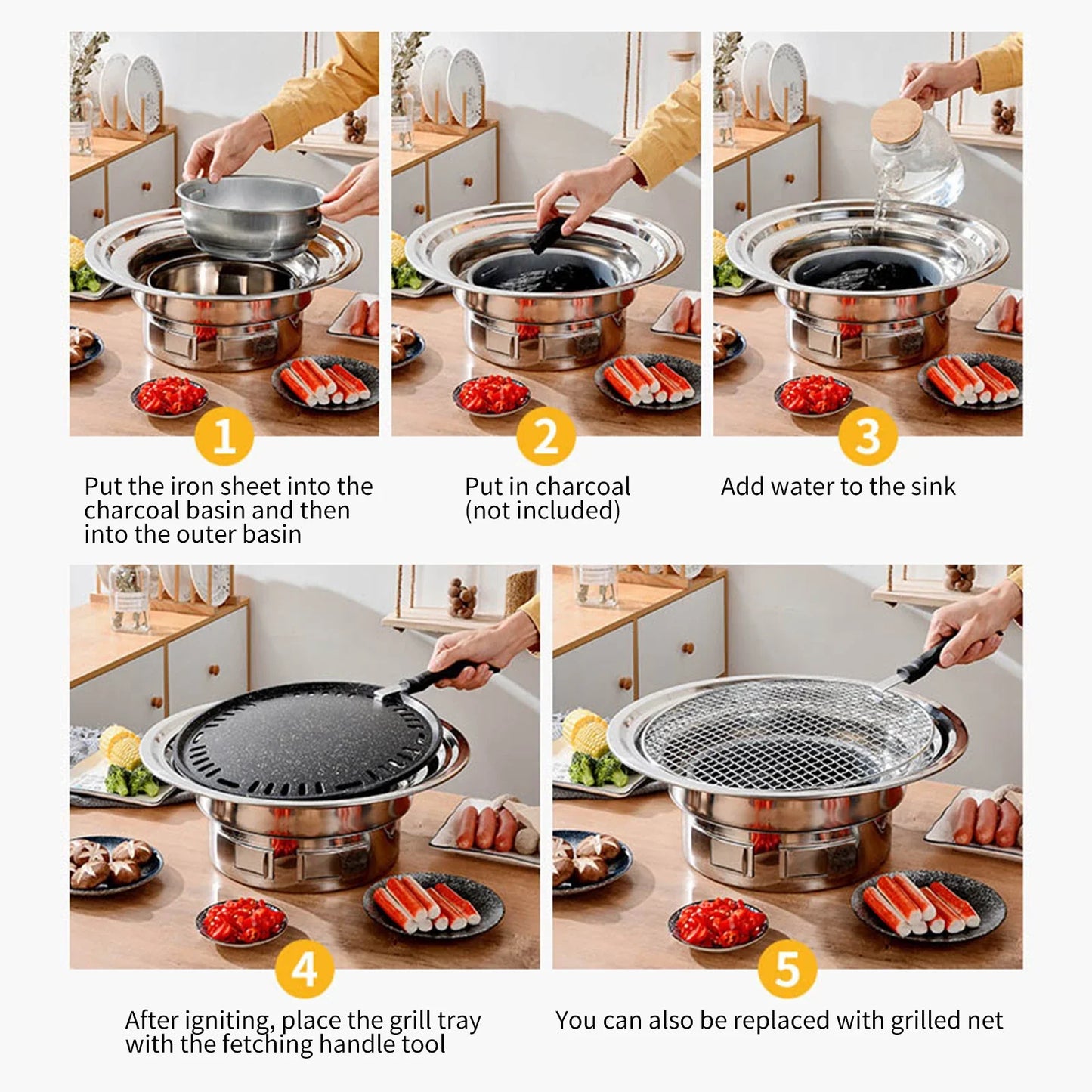 Avelena | Multifunktionaler Gusseisen Edelstahl Holzkohle BBQ Smoker Grill