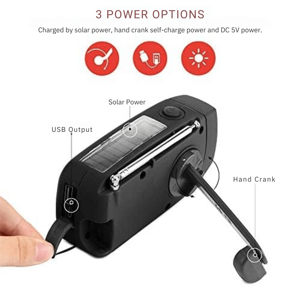 Avelena | Tragbares Aufziehradio | AM/FM, Wetterberichte & Eingebauter Powerbank für Notfallvorsorge