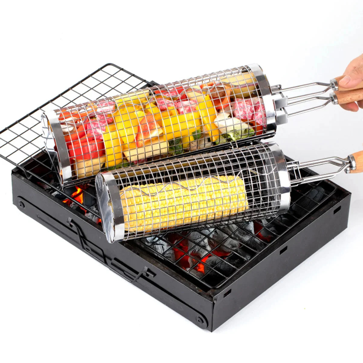 Avelena | Tragbarer Edelstahl Rollgrillkorb BBQ Grillzubehör