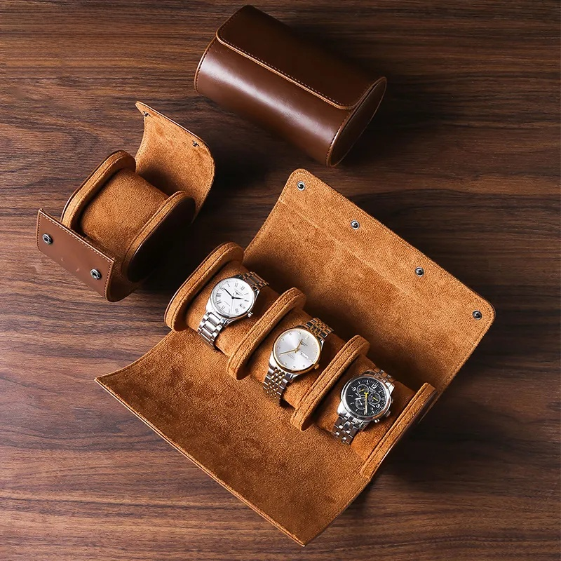 Avelena | Vintage Leder 3-Slot Herren Uhrenbox für Reisen