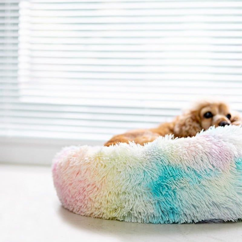 Avelena | Runder Regenbogen Extra Plüsch Beruhigender Donut Hundebetten