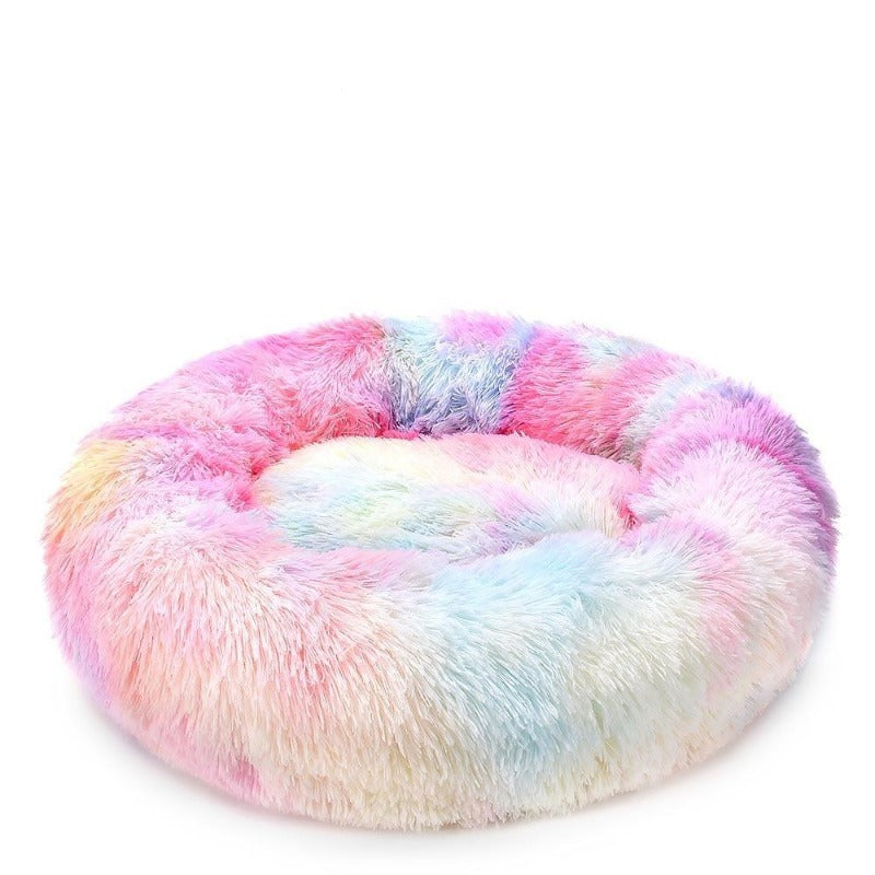 Avelena | Runder Regenbogen Extra Plüsch Beruhigender Donut Hundebetten