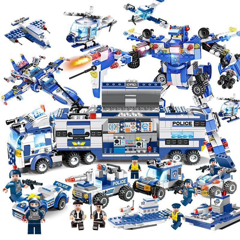 Avelena | 8 IN 1 Roboter Flugzeug Auto Stadt Polizei SWAT Bauklötze