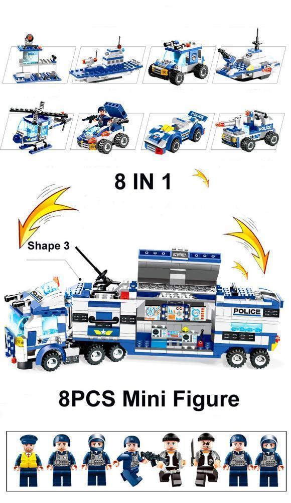 Avelena | 8 IN 1 Roboter Flugzeug Auto Stadt Polizei SWAT Bauklötze