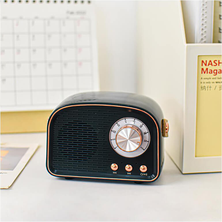 Avelena | Retro Runde Radio Bluetooth Lautsprecher | Kabellos | Tragbar | Stilvoller Sound für Zuhause & unterwegs