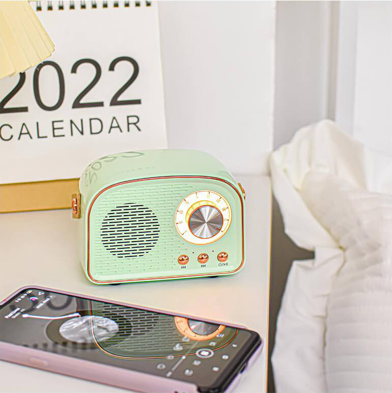 Avelena | Retro Runde Radio Bluetooth Lautsprecher | Kabellos | Tragbar | Stilvoller Sound für Zuhause & unterwegs