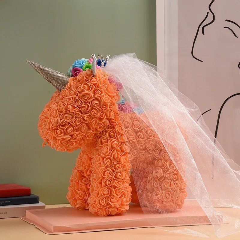 Avelena | Rosa Einhorn - Künstliche Blume Einhorn mit über 500 Blumen, das beste Geschenk für Weihnachten, Valentinstag, Jubiläen und Geburtstage