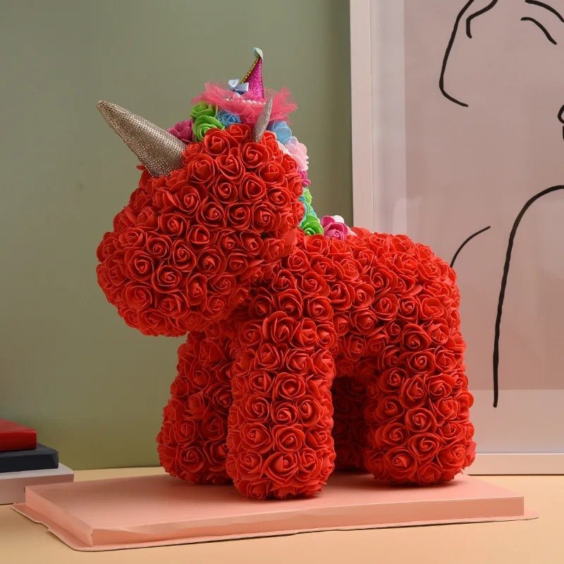Avelena | Rosa Einhorn - Künstliche Blume Einhorn mit über 500 Blumen, das beste Geschenk für Weihnachten, Valentinstag, Jubiläen und Geburtstage
