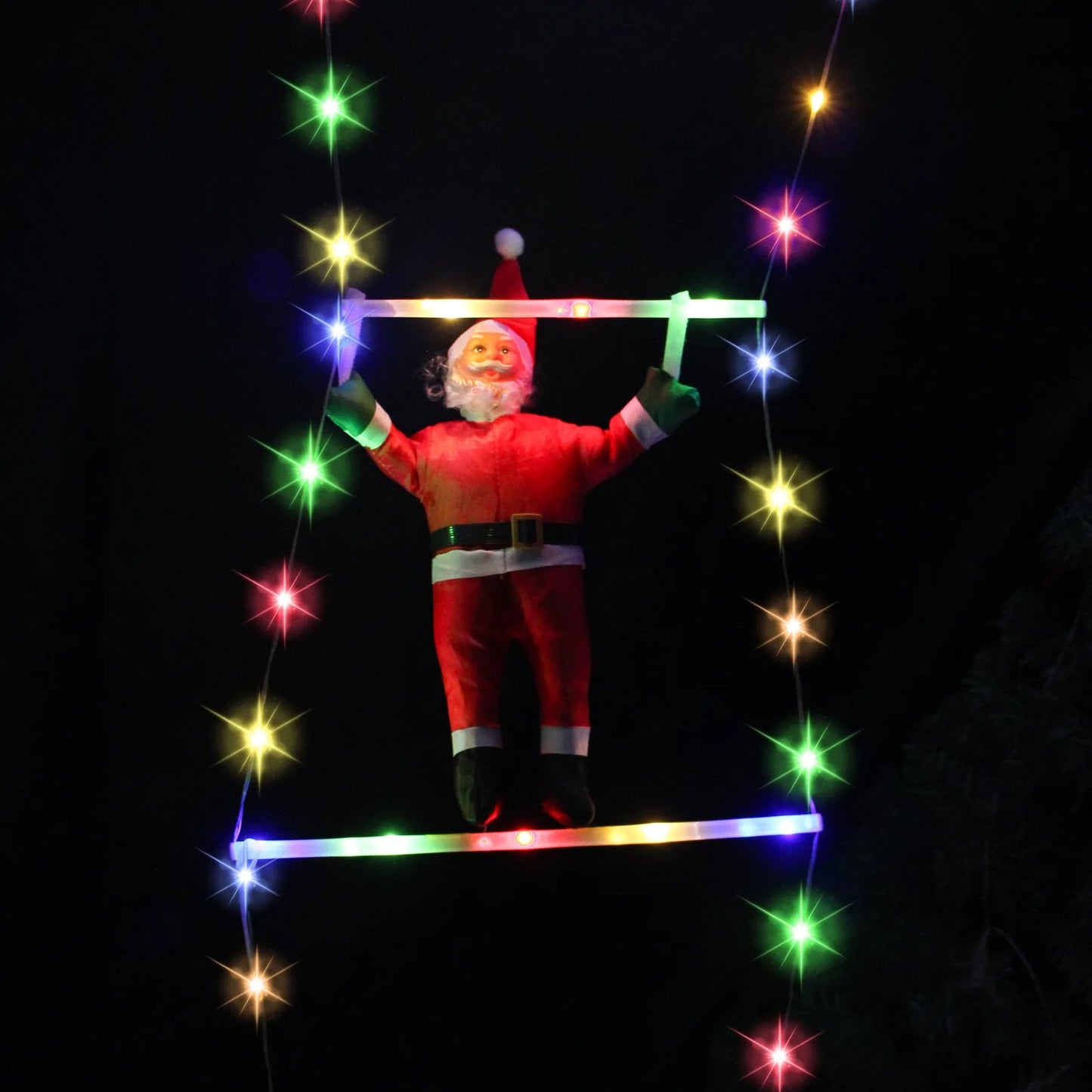 Avelena | Weihnachtsmann Kletterleiter mit LED-Lichterkette – Festliche Weihnachtsdekoration für Zuhause, Fenster & Baum