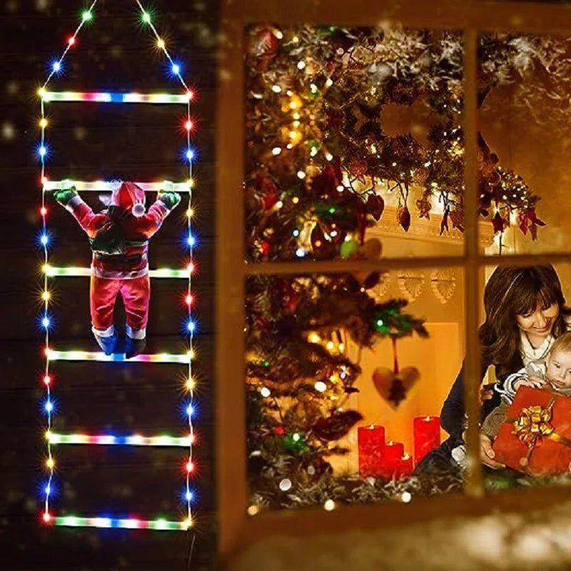 Avelena | Weihnachtsmann Kletterleiter mit LED-Lichterkette – Festliche Weihnachtsdekoration für Zuhause, Fenster & Baum