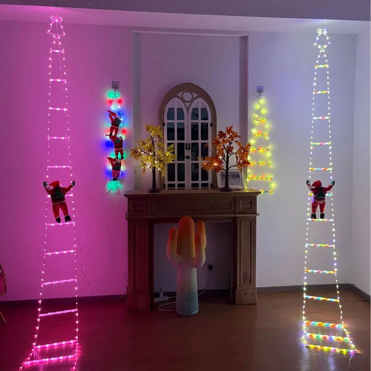 Avelena | Weihnachtsmann Kletterleiter mit LED-Lichterkette – Festliche Weihnachtsdekoration für Zuhause, Fenster & Baum