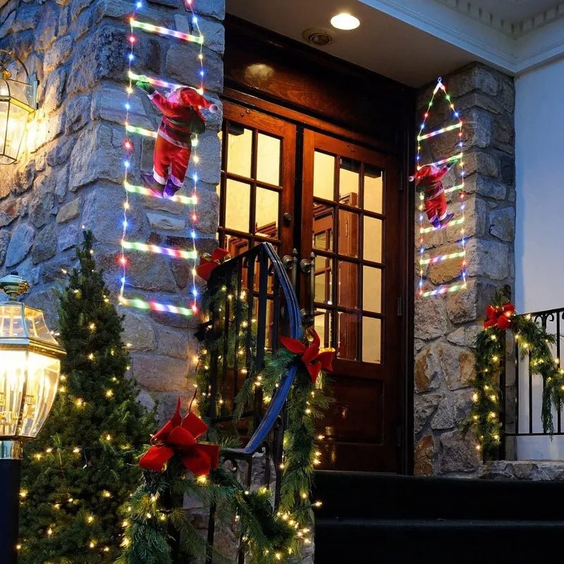 Avelena | Weihnachtsmann Kletterleiter mit LED-Lichterkette – Festliche Weihnachtsdekoration für Zuhause, Fenster & Baum