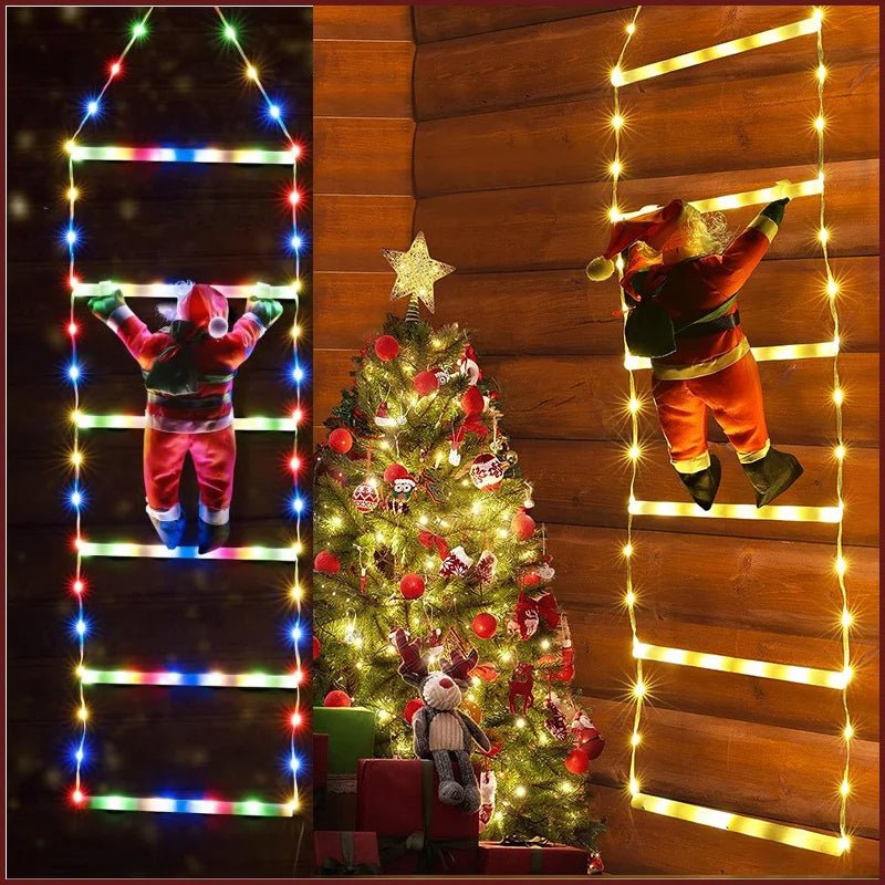 Avelena | Weihnachtsmann Kletterleiter mit LED-Lichterkette – Festliche Weihnachtsdekoration für Zuhause, Fenster & Baum