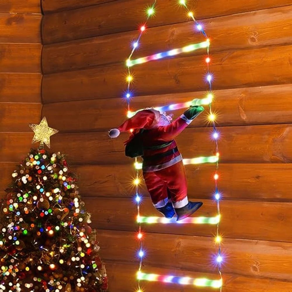 Avelena | Weihnachtsmann Kletterleiter mit LED-Lichterkette – Festliche Weihnachtsdekoration für Zuhause, Fenster & Baum