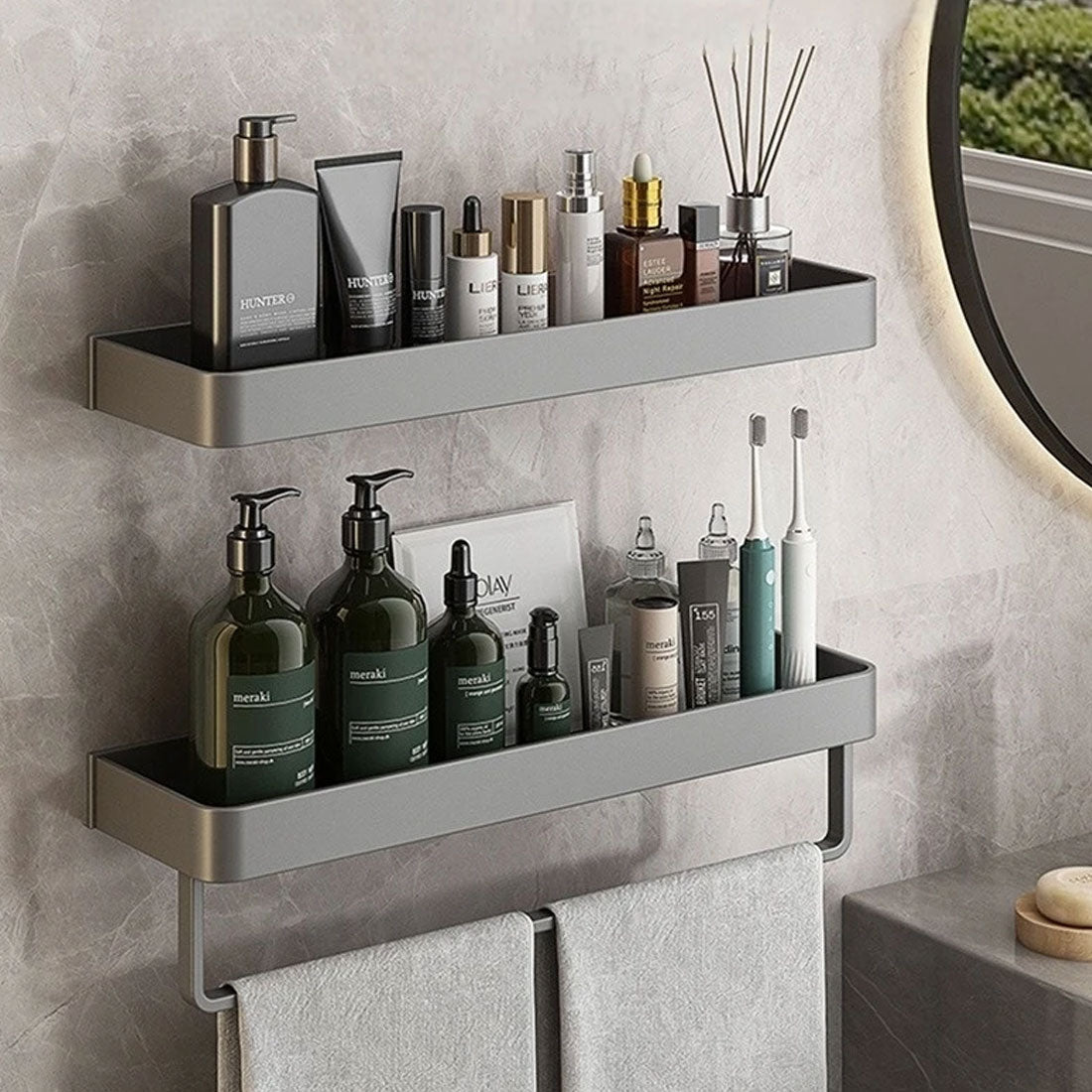 Avelena | Zeitgenössische, elegante Badezimmerregale in Grau