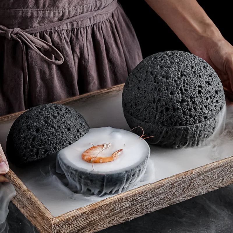 Avelena | Sonder Lava Stein Planet Sashimi Meeresfrüchte Trockeneis Servierteller