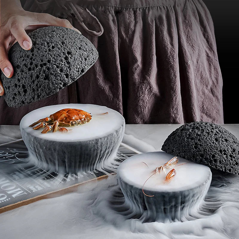 Avelena | Sonder Lava Stein Planet Sashimi Meeresfrüchte Trockeneis Servierteller