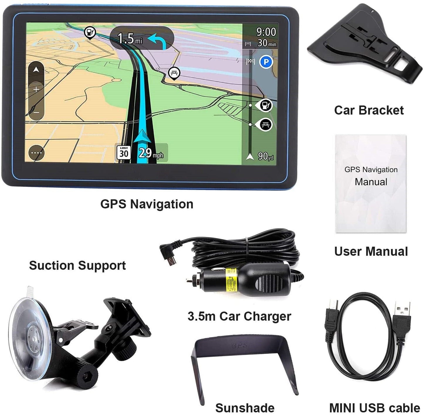 Avelena | 7" GPS-Navigationssystem | Aufgerüstet mit Live-Verkehrsupdates & Vorgefertigten Karten für das Vereinigte Königreich & die EU für Autos und Lkw