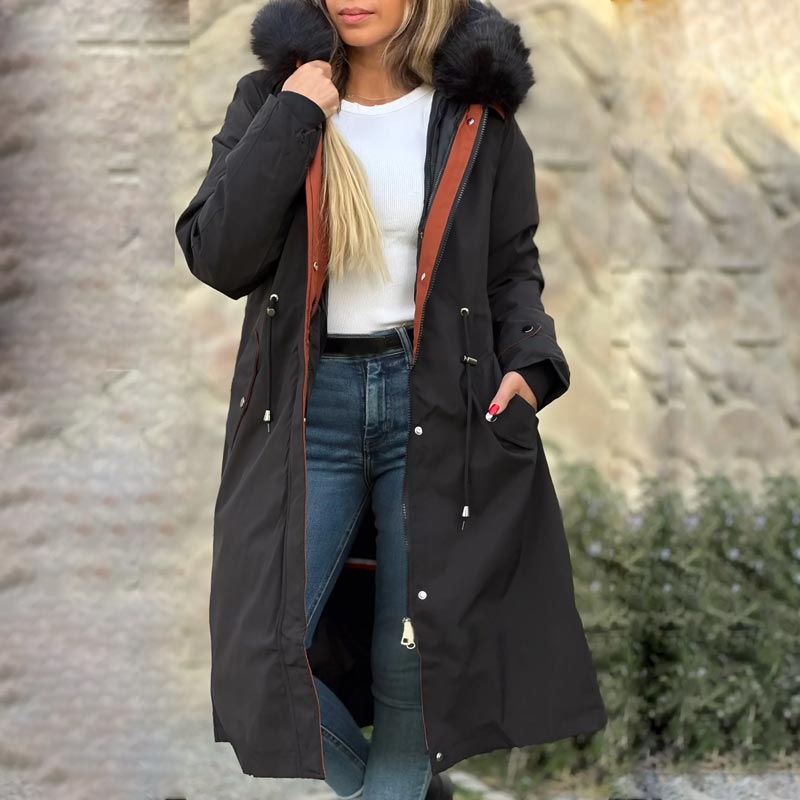 Avelena | 🎁Früher Black Friday Sale🎁Wintermantel mit Kapuze und Pelzkragen, lässiger Parka für Frauen⛄