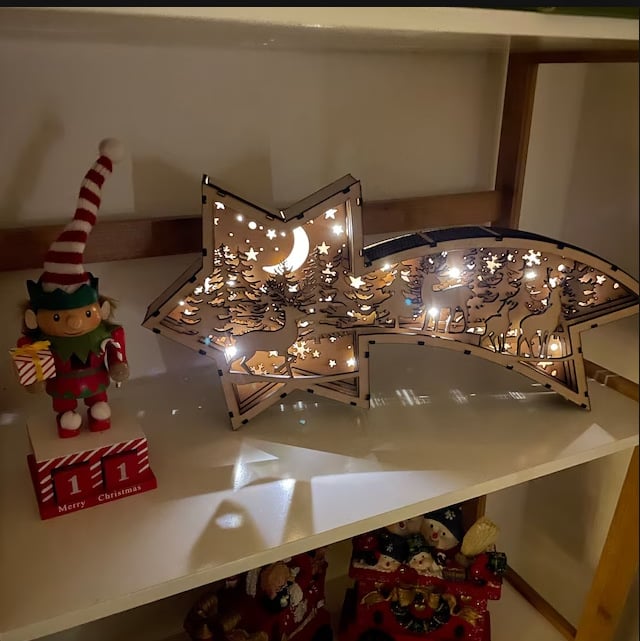 Avelena | 🎅LED Weihnachtsdekorationen aus Holz Krippenszene Sternförmige Tischlampe🌟