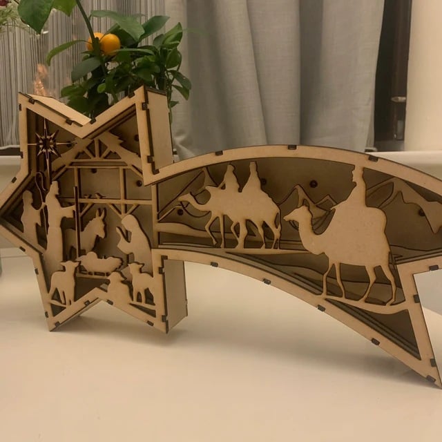 Avelena | 🎅LED Weihnachtsdekorationen aus Holz Krippenszene Sternförmige Tischlampe🌟