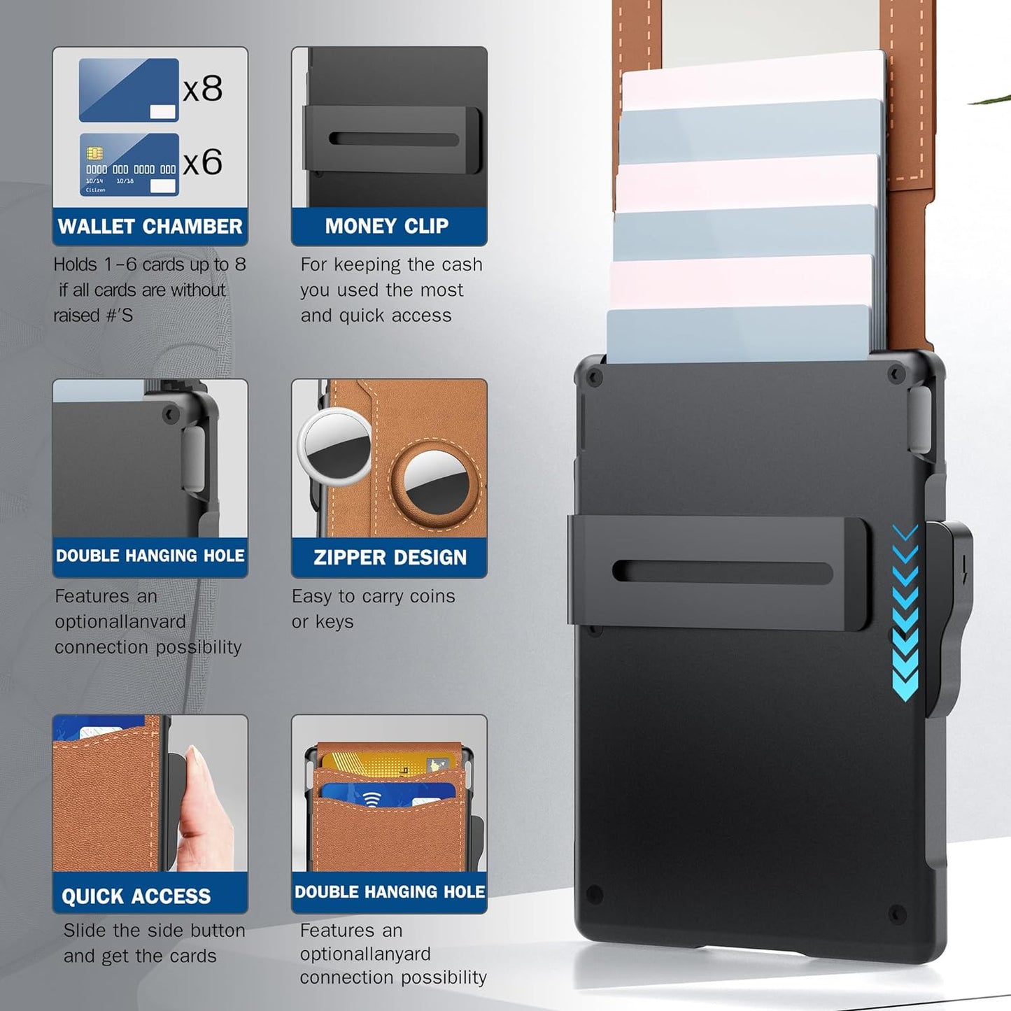 Avelena | 🔥Pop Up Aluminium Tasche Geldclip Slim Leder Slots Kreditkartenhalter RFID Blockierung Bifold Minimalistische Geldbörse