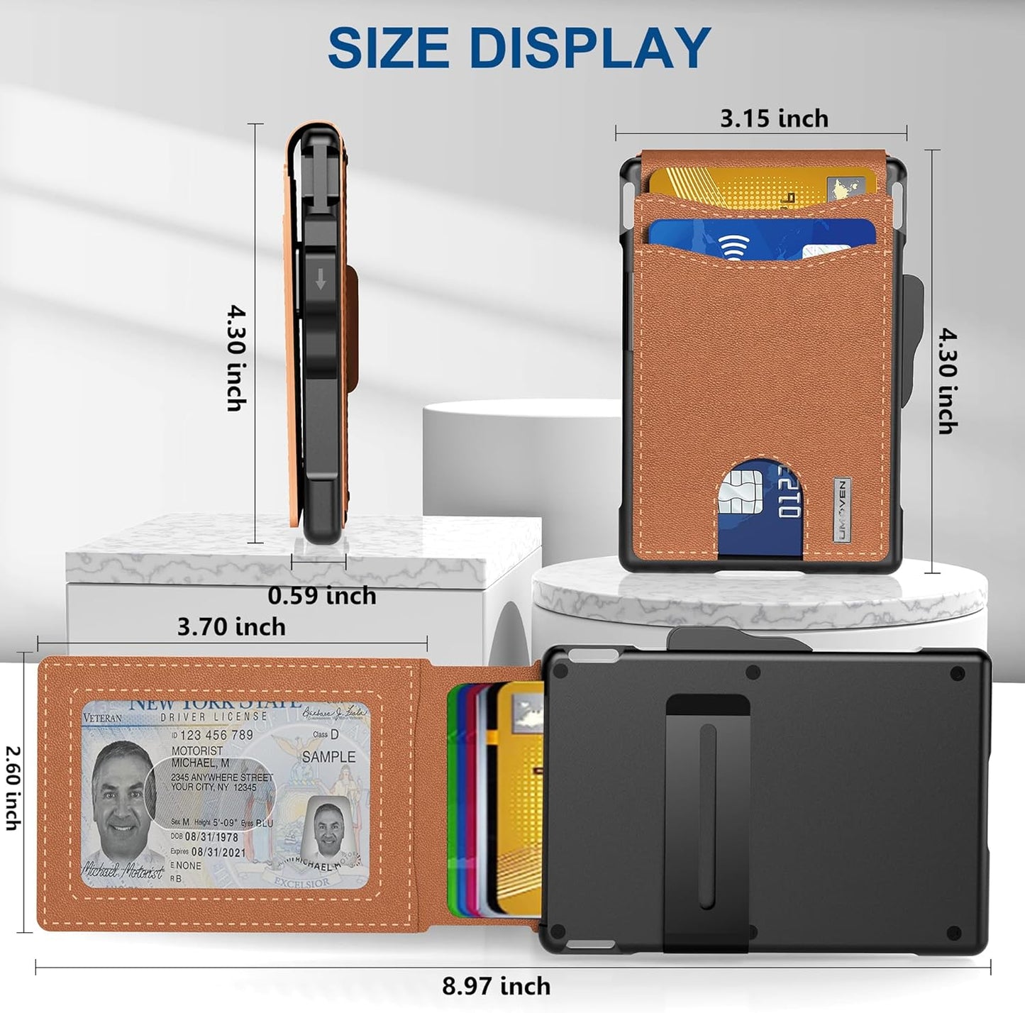Avelena | 🔥Pop Up Aluminium Tasche Geldclip Slim Leder Slots Kreditkartenhalter RFID Blockierung Bifold Minimalistische Geldbörse