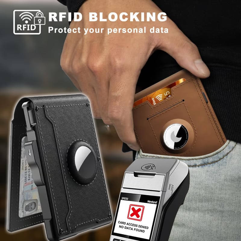 Avelena | 🔥Pop Up Aluminium Tasche Geldclip Slim Leder Slots Kreditkartenhalter RFID Blockierung Bifold Minimalistische Geldbörse