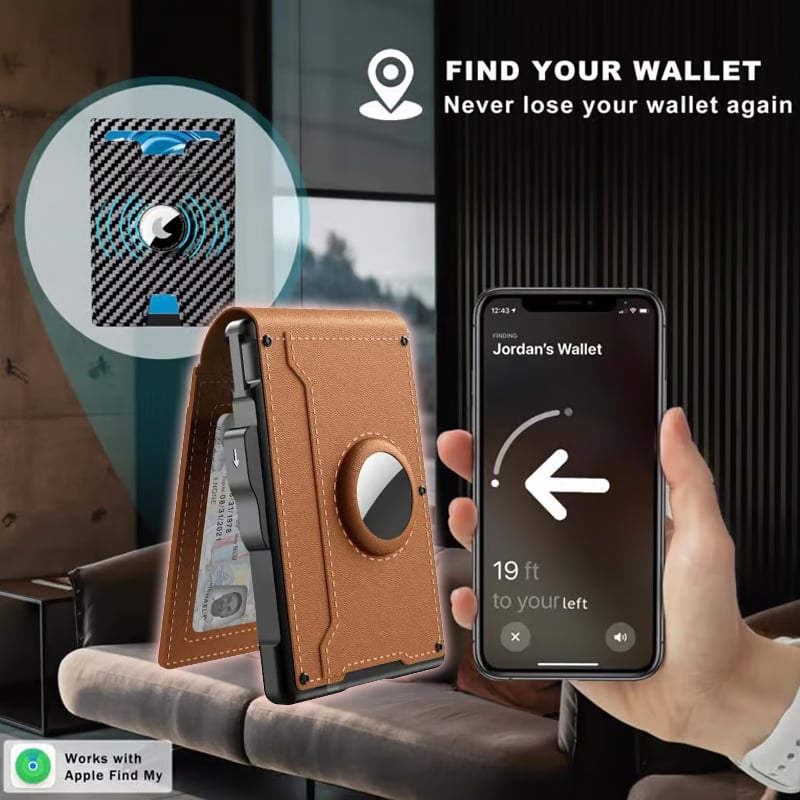 Avelena | 🔥Pop Up Aluminium Tasche Geldclip Slim Leder Slots Kreditkartenhalter RFID Blockierung Bifold Minimalistische Geldbörse