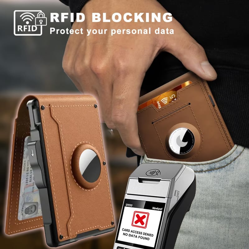 Avelena | 🔥Pop Up Aluminium Tasche Geldclip Slim Leder Slots Kreditkartenhalter RFID Blockierung Bifold Minimalistische Geldbörse