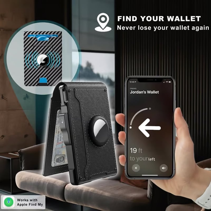 Avelena | 🔥Pop Up Aluminium Tasche Geldclip Slim Leder Slots Kreditkartenhalter RFID Blockierung Bifold Minimalistische Geldbörse