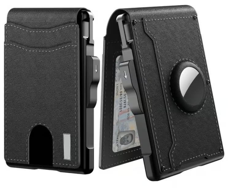 Avelena | 🔥Pop Up Aluminium Tasche Geldclip Slim Leder Slots Kreditkartenhalter RFID Blockierung Bifold Minimalistische Geldbörse