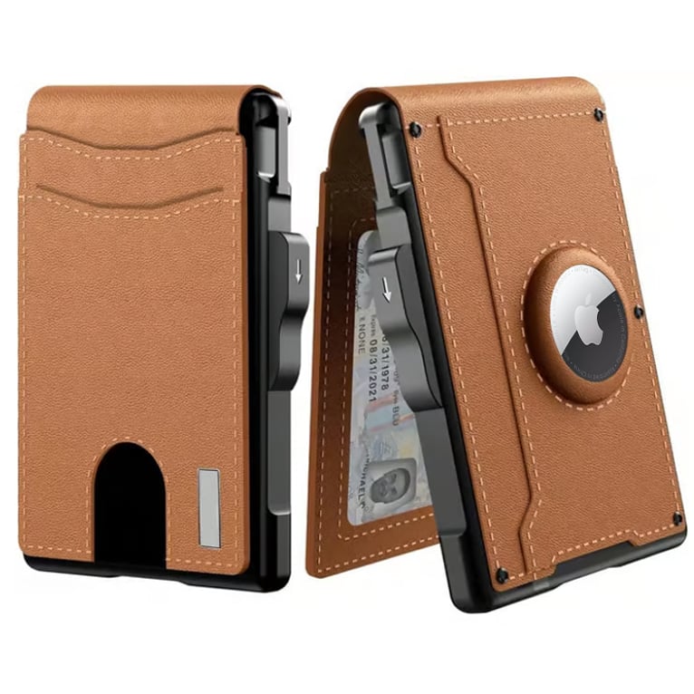 Avelena | 🔥Pop Up Aluminium Tasche Geldclip Slim Leder Slots Kreditkartenhalter RFID Blockierung Bifold Minimalistische Geldbörse