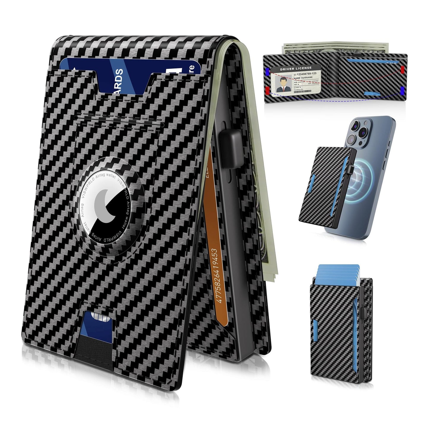 Avelena | 🔥Pop Up Aluminium Tasche Geldclip Slim Leder Slots Kreditkartenhalter RFID Blockierung Bifold Minimalistische Geldbörse