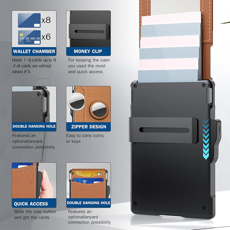 Avelena | đ„Geldbörse fĂŒr MĂ€nner - mit Pop-up-AluminiumgehĂ€use Minimale Geldbörse mit Leder-Geldklammer mit Platz fĂŒr Kreditkarten RFID-Schutz